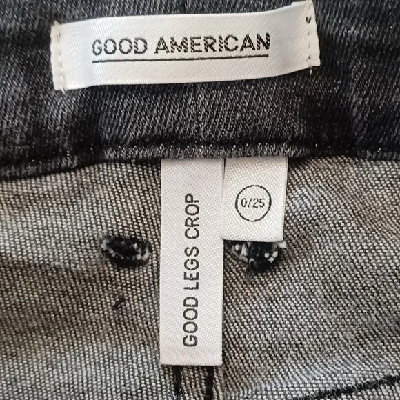 Good American GOOD LEGS CROP Jeans Size 0/25 Black Stretch Denim Raw Hem NEW - Picture 8 of 10